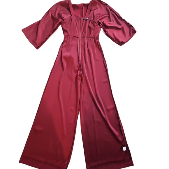 Gianni Bini Wide Leg Belted Jumpsuit Burgundy Red 3/4 Sleeve Size 2 - Picture 10 of 11